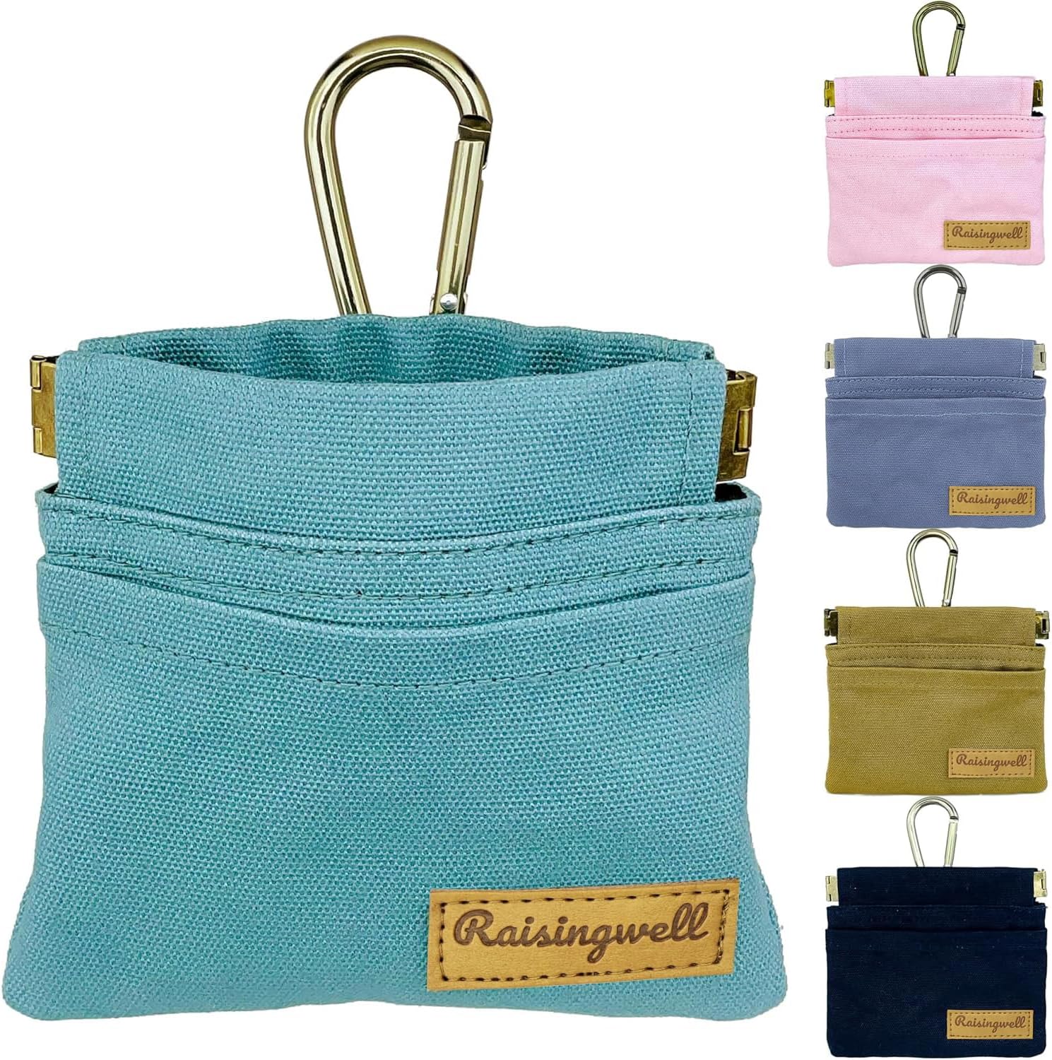 Raisingwell Dog Treat Pouch, Small Cotton Pocket Sized Training Holder, Hand Free Walking Fanny Bag with Carabiner, Self-Closing Pet Feed Snack Reward, Behavior Aids for Puppy Travel or Outdoor (Grey) - Image 15