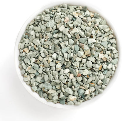 Boniosz green zeolite rocks in a 2lb bag front view.