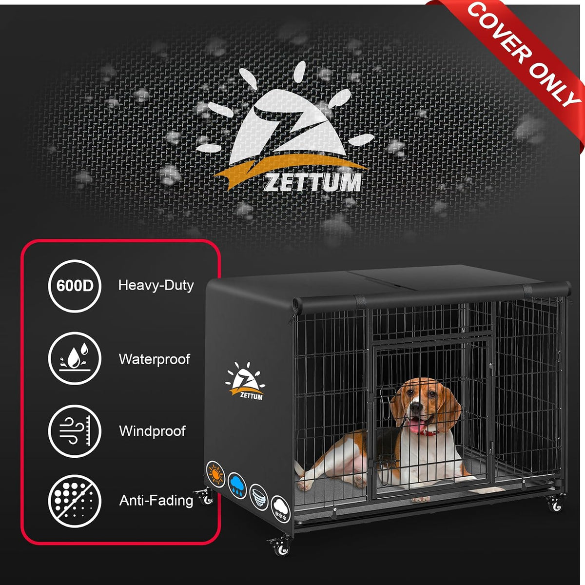 Zettum pet crate accessory zipper closure detail view