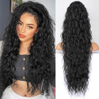 KooKaStyle Ponytail Extension 30 Inch Drawstring front view showing long curly black hairpiece