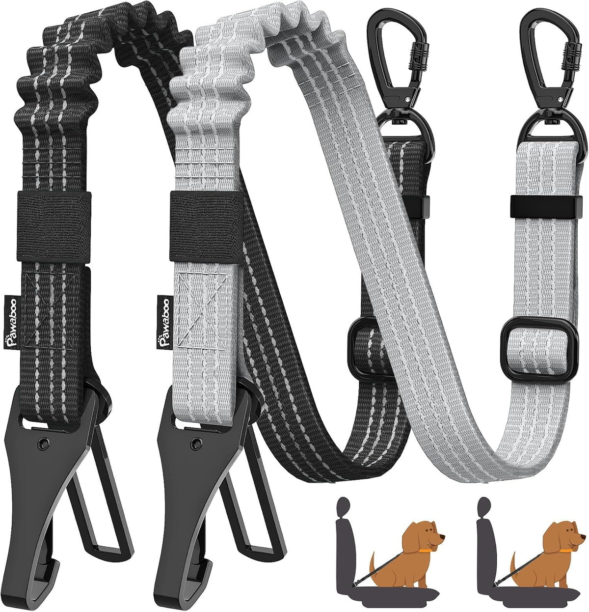 Pawaboo 2Pack set of dog car seatbelts in packaging
