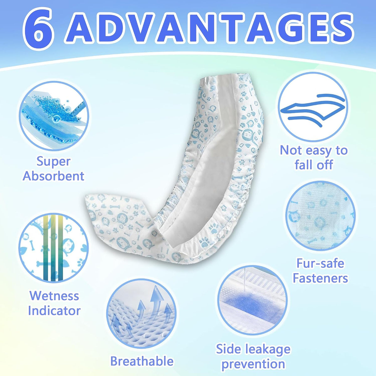 Disposable male dog wraps showing the built-in wetness indicator feature