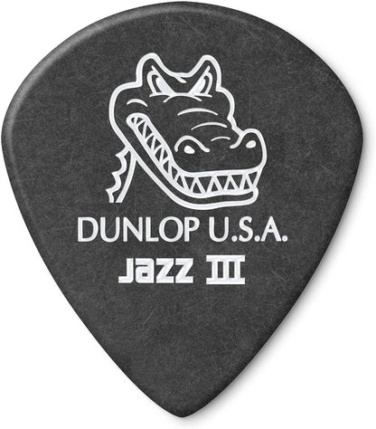 Side angle view showcasing the robust one point four millimeter thickness of the Jim Dunlop plectrum.