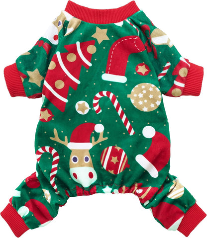 Fitwarm Christmas dog pajamas front view with festive holiday print