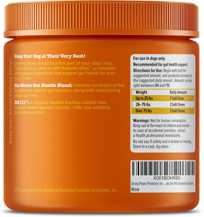 Back of Zesty Paws packaging showing dosage instructions