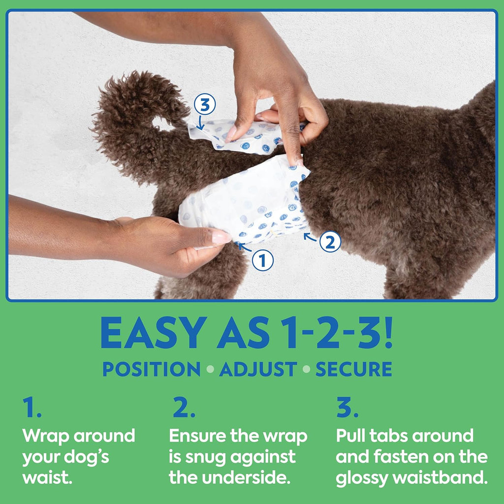Demonstration of the color changing wetness indicator strip on the disposable pet diaper