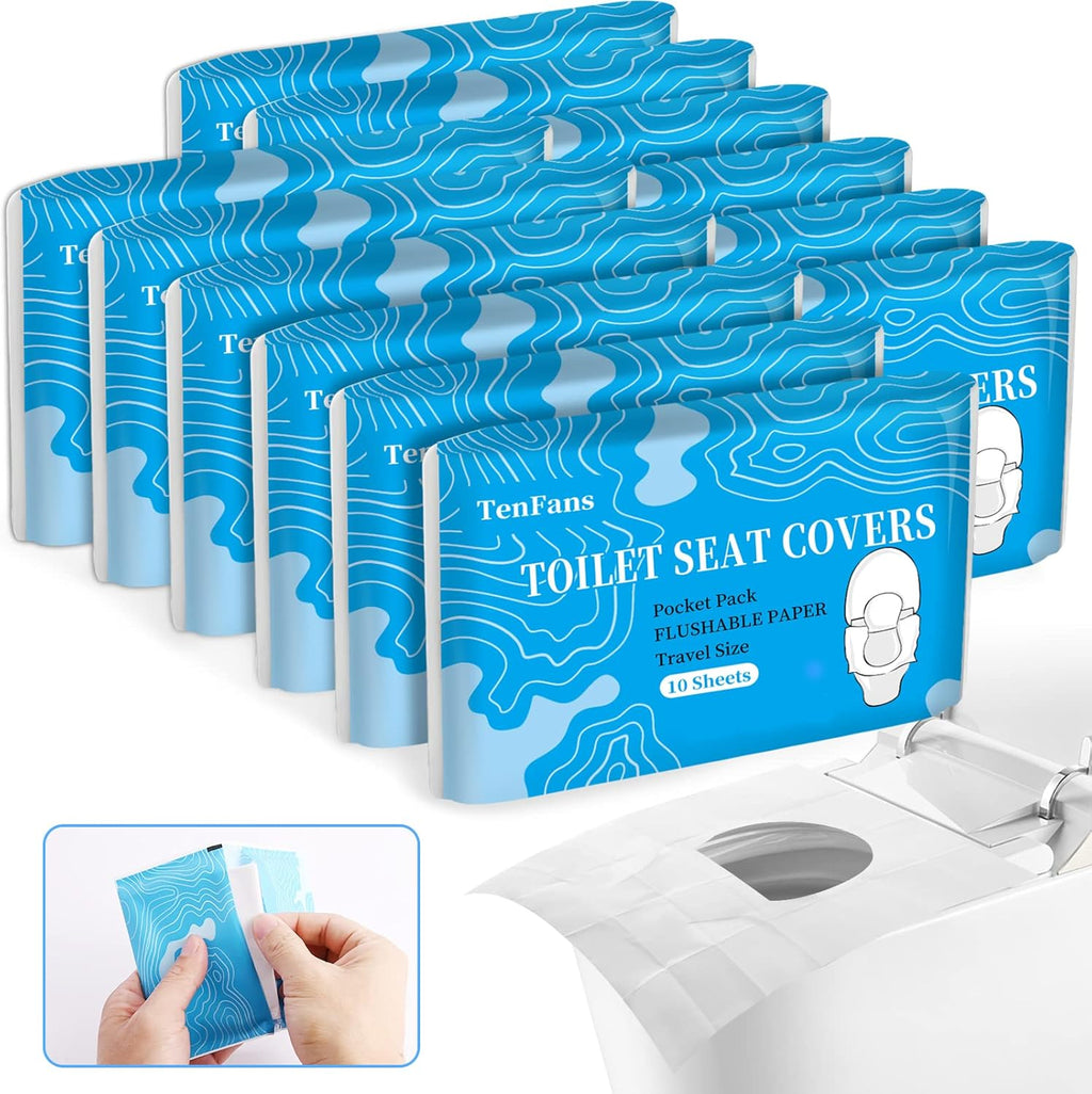 TenFans flushable water soluble toilet seat covers front view pack of 120