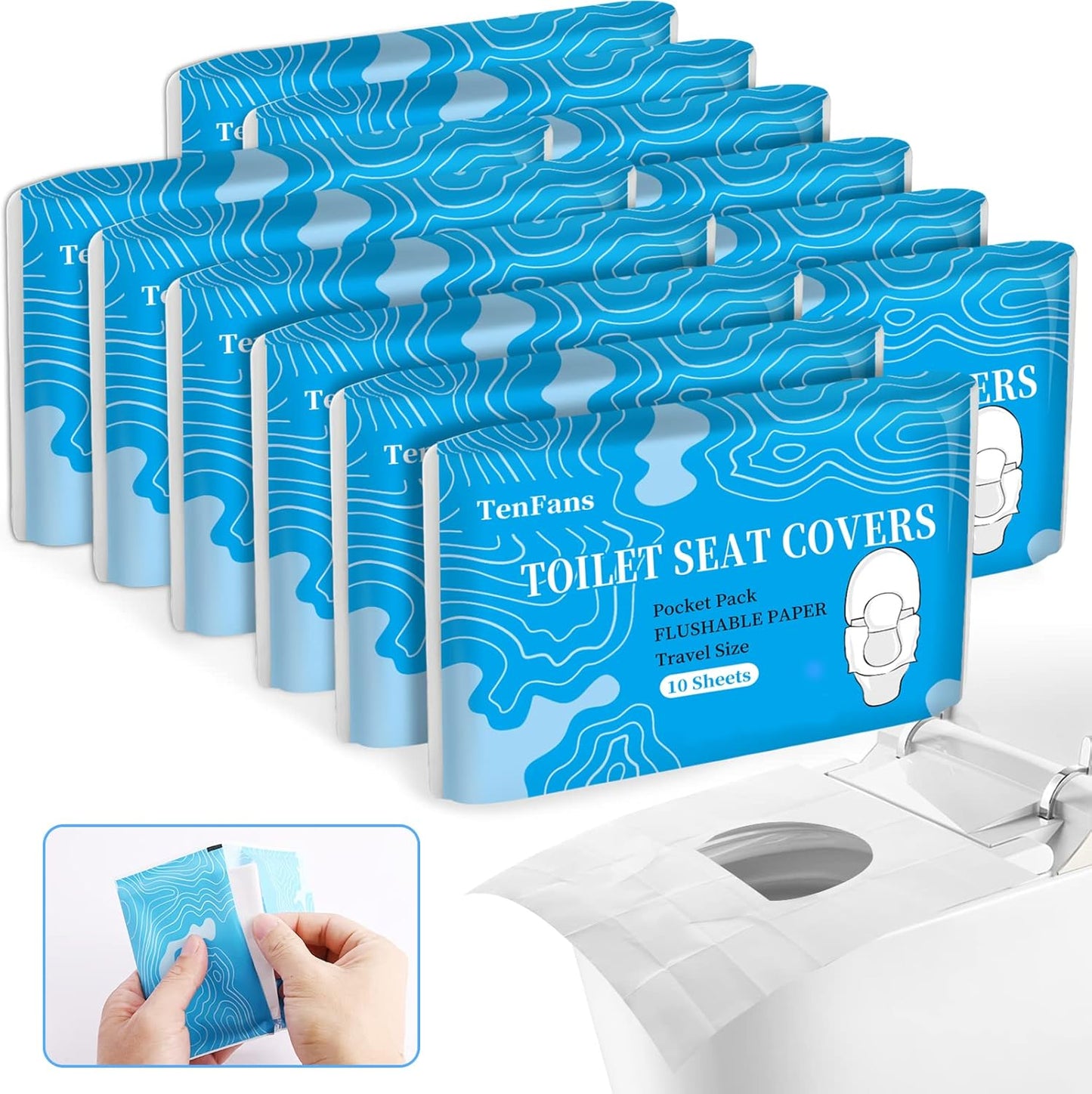 TenFans flushable water soluble toilet seat covers front view pack of 120