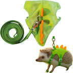 Homedy Crafts hedgehog leash and harness clothes accessories front view showing green dinosaur design