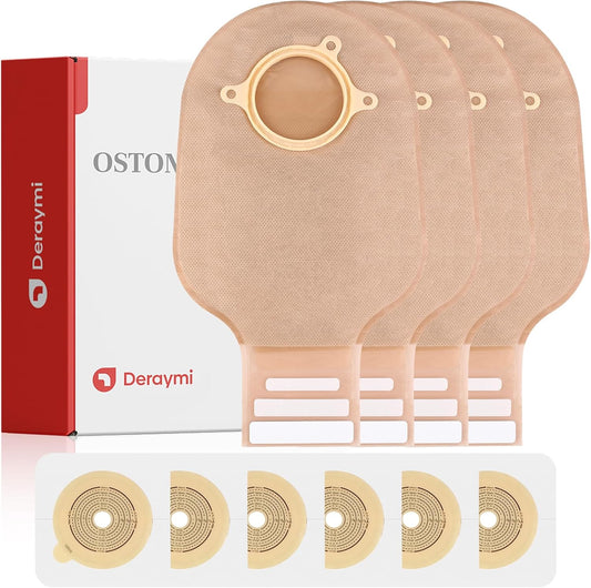 Heagimed two piece ostomy supplies kit front view showing medical drainable pouches and skin barriers