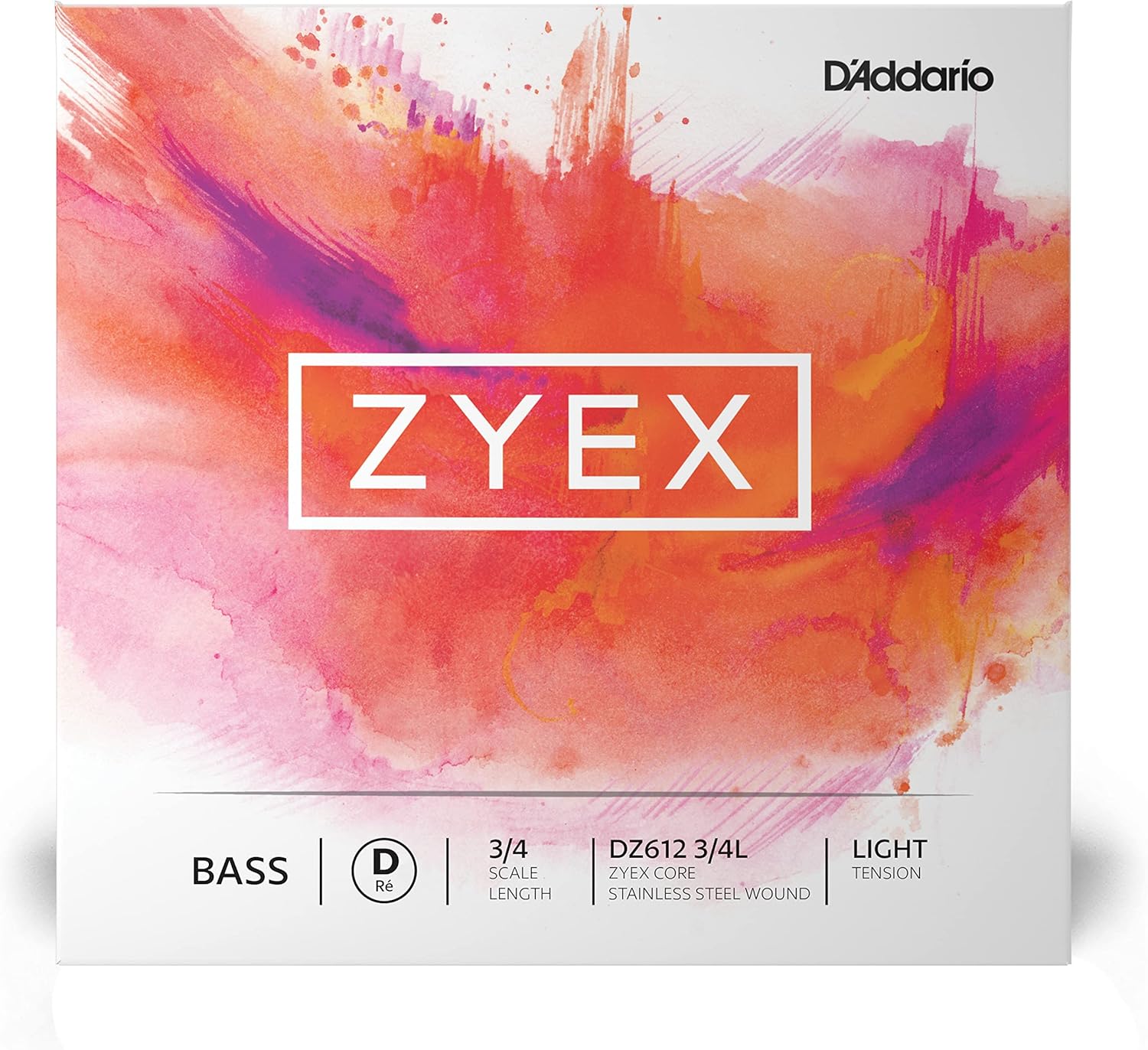 D'Addario Zyex double bass string set displaying four individual string sleeves