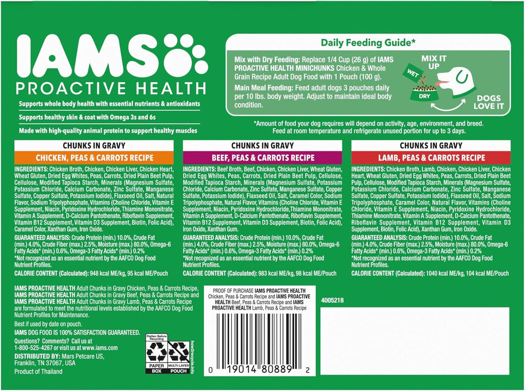 IAMS Proactive Health Adult Wet Dog Food Variety Pack, 3.5 oz. Pouch, (18 Count) - Image 9