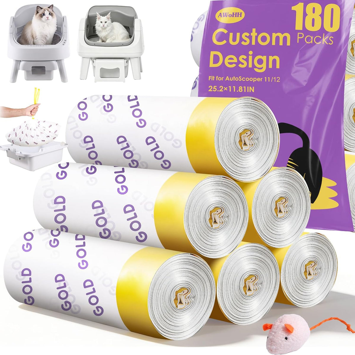 45 Count Automatic Cat Litter Box Bags for Pet Pivot AutoScooper 11/12 Open-Top Self-Cleaning Cat Litter Box, Heavy Duty Leak-Proof, Drawstring Design, Unscented, 25.19" x 11.8" - Image 10
