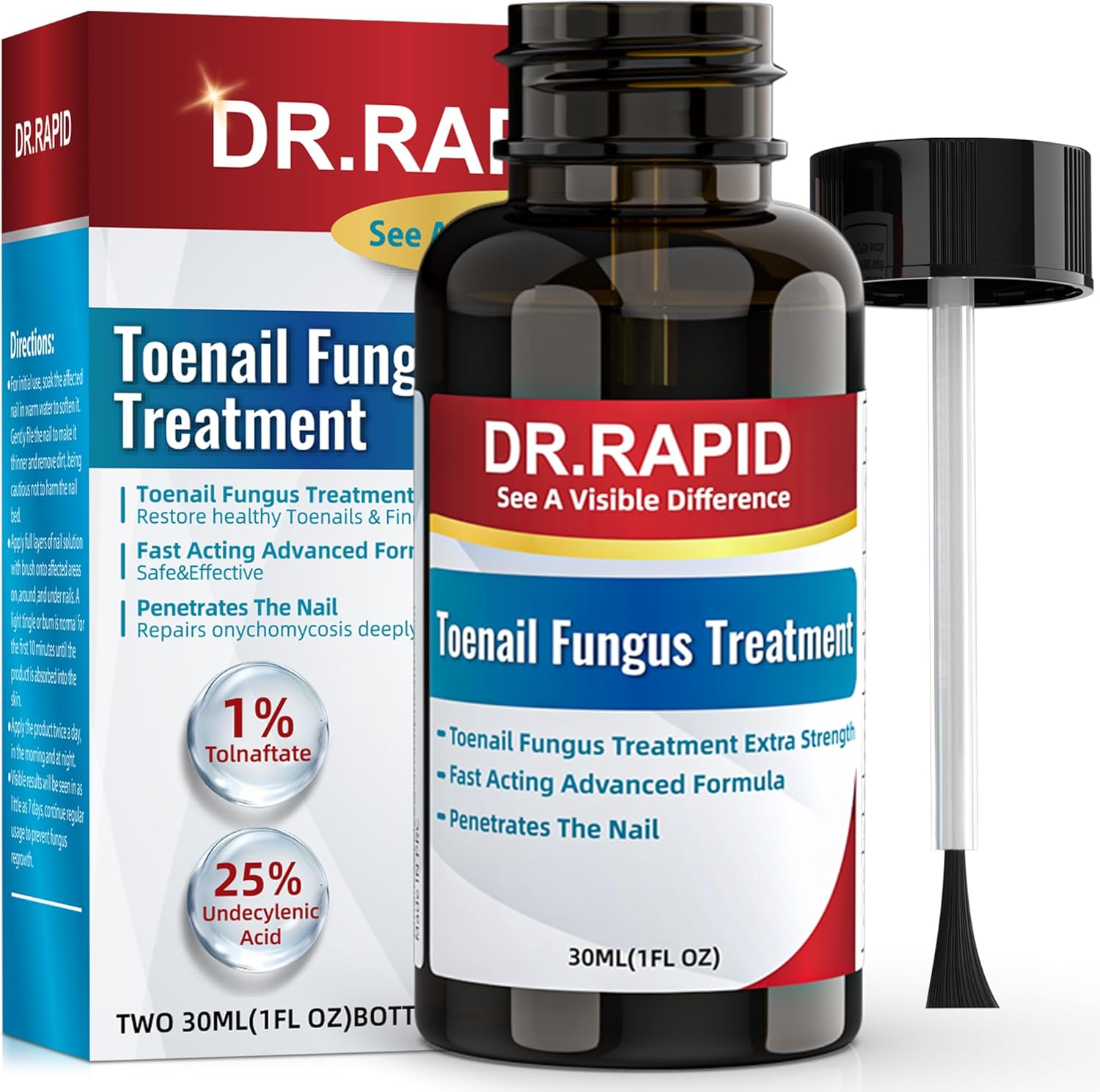 Dr. Rapid Toenail Fungus Treatment Extra Strength 30ml bottle front view for antifungal repair.