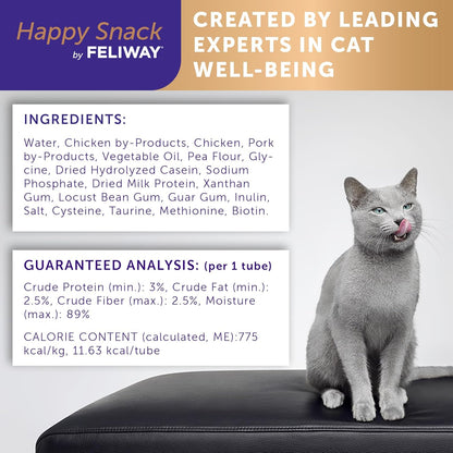 Feliway Happy Snack packaging showing 12 tubes