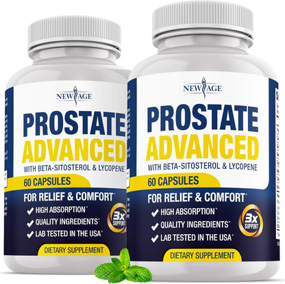 New Age Prostate Advanced supplement bottle front view for men urinary health.