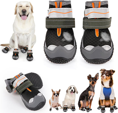 Full set of four TEWIWAP purple dog boots for winter