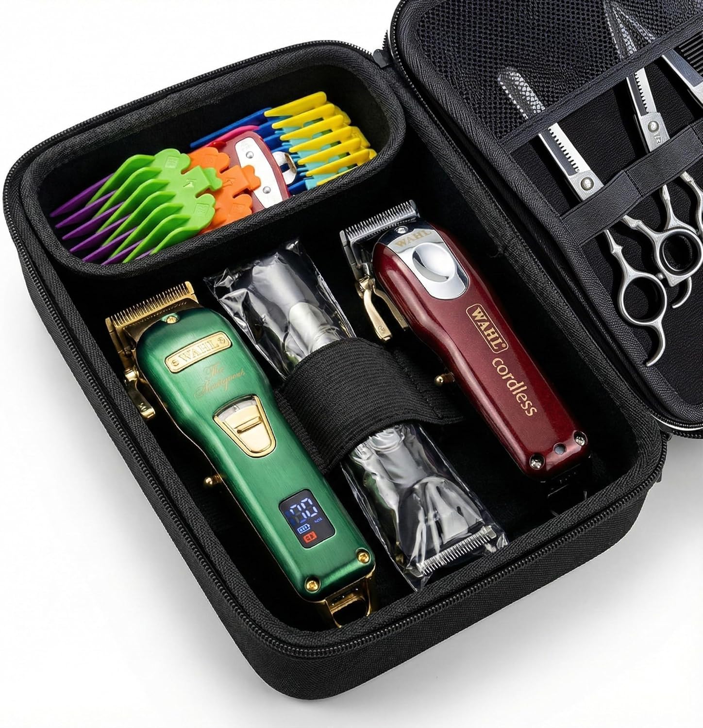 MeloSync hard barber accessories case front view showing protective black EVA shell