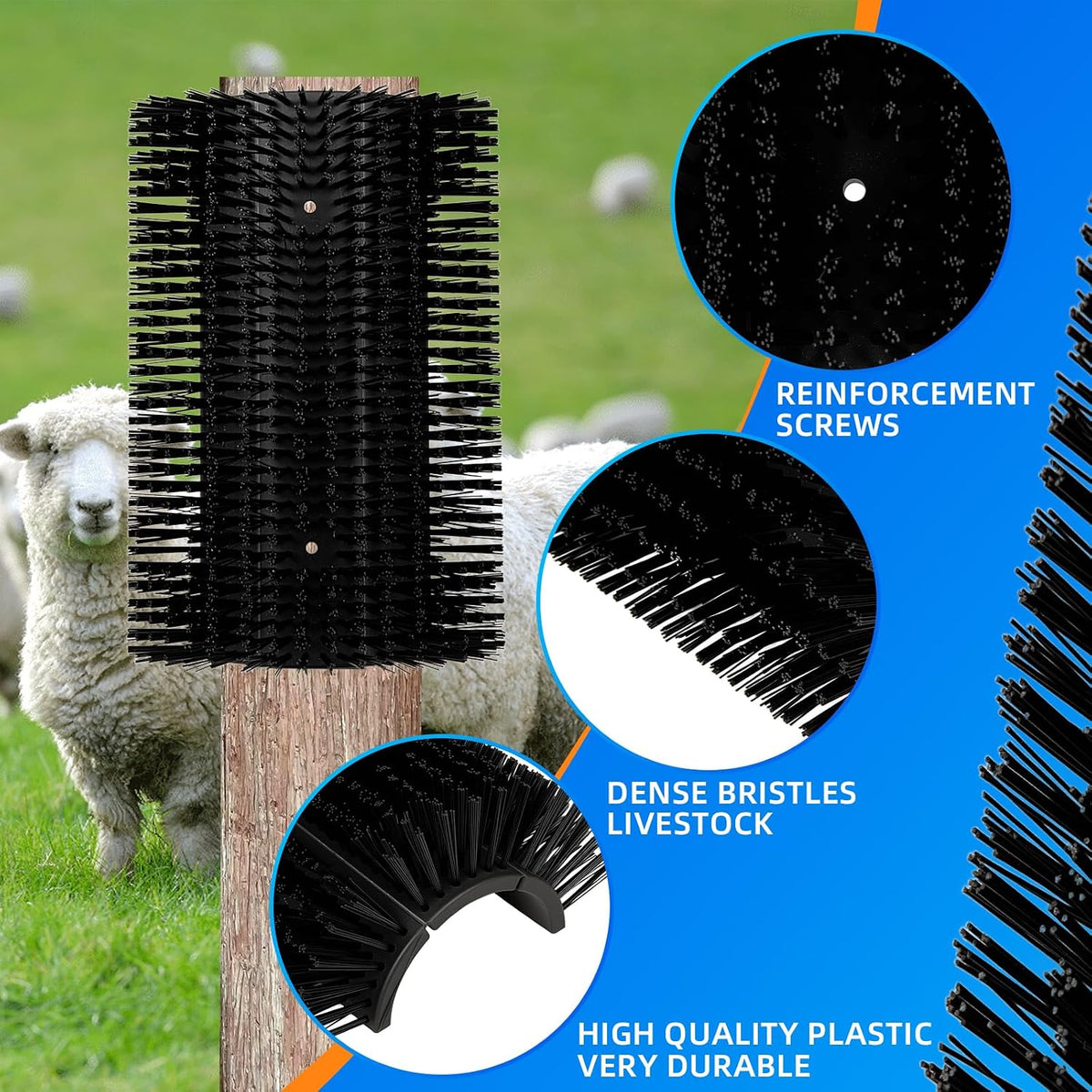 Rouisxue livestock scratcher brush kit including two sets of mounting screws for farm setup