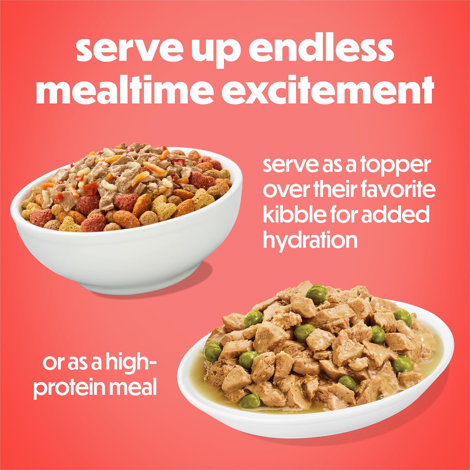 Savory meal topper for adult dogs chicken and steak flavor in gravy