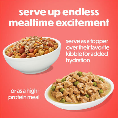 Savory meal topper for adult dogs chicken and steak flavor in gravy