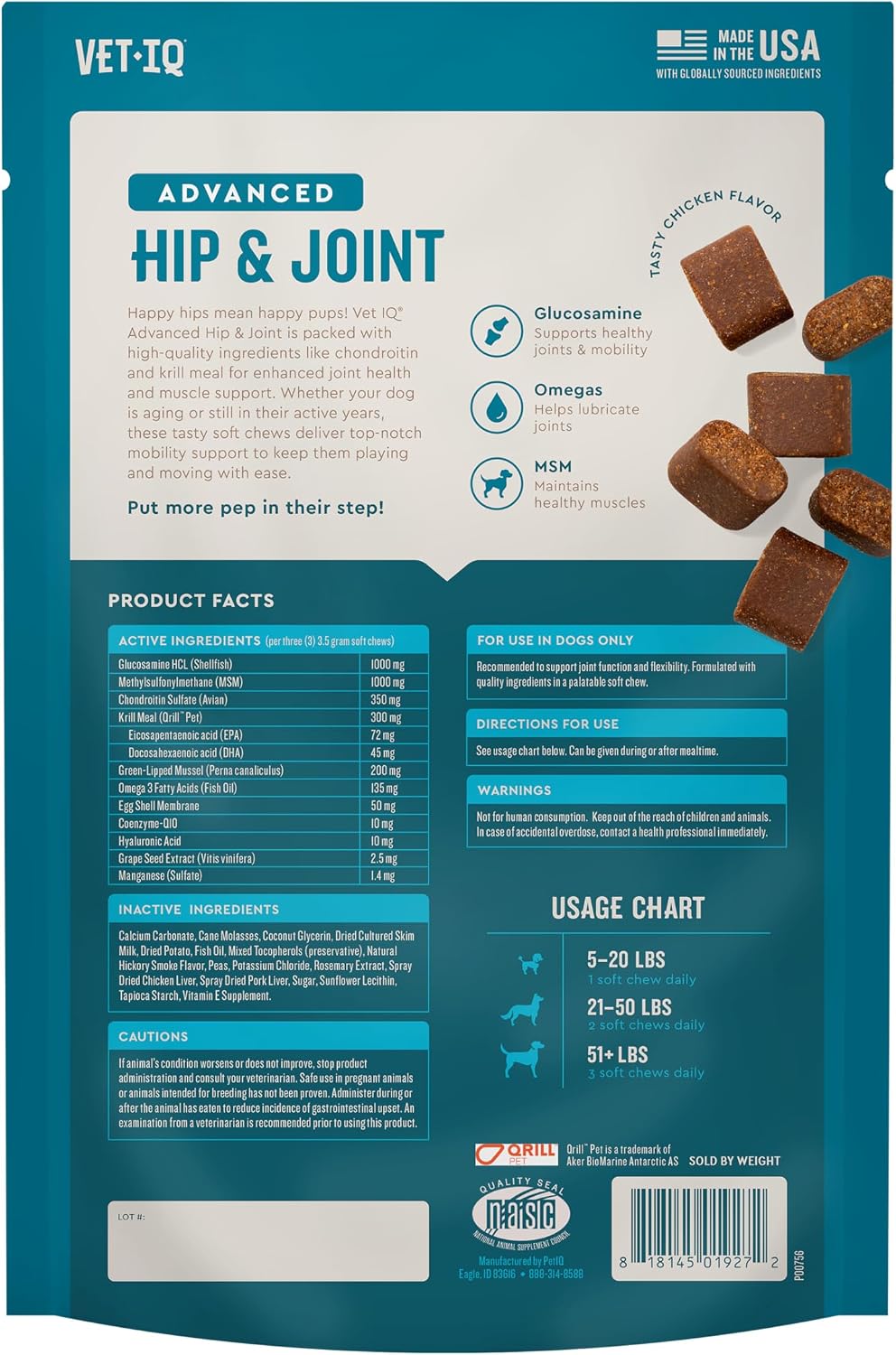 Healthy muscle maintenance soft chews for large breed dogs and active pets