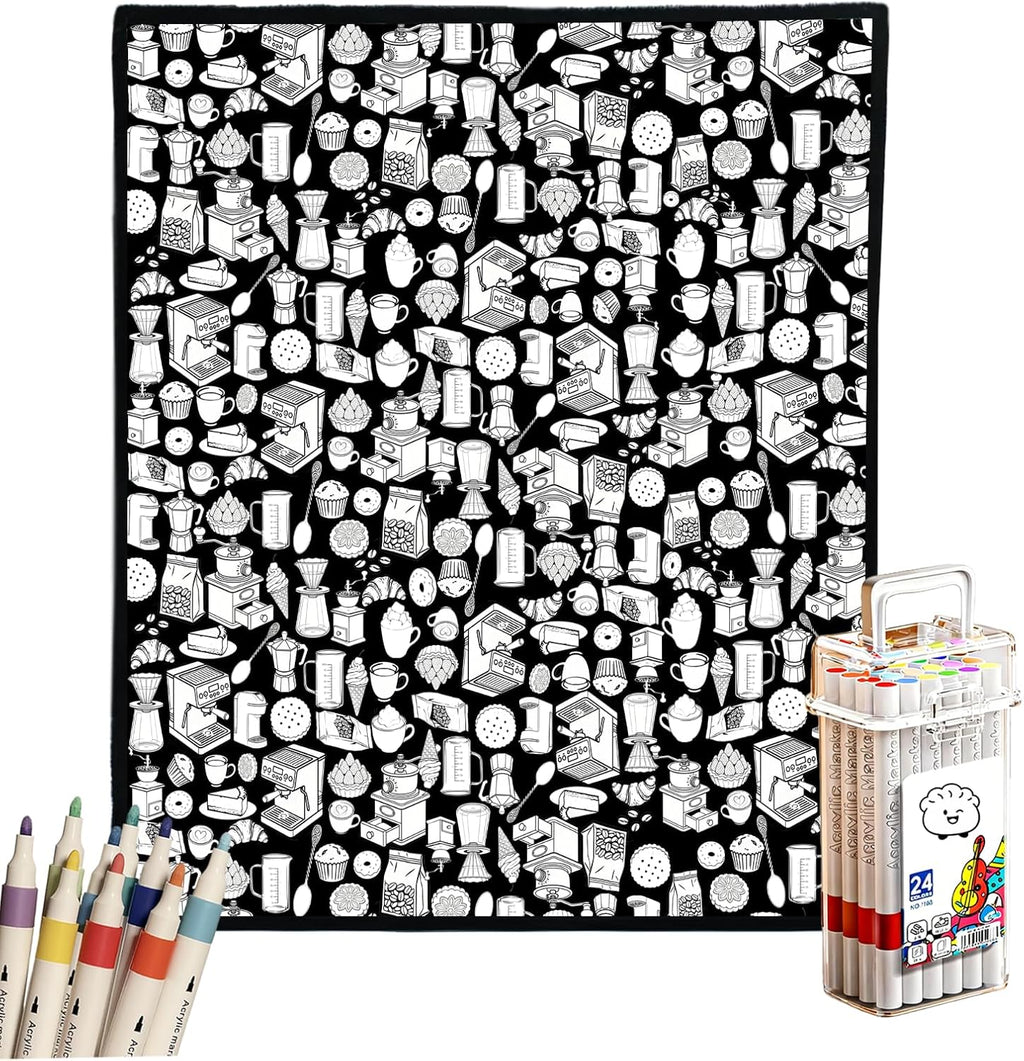 DIY Coloring Blanket for Adults, Color Your Own Velvet Blanket with 24 Washable Markers, Soft Cozy Coloring Kit for Home Decor & Daily Use, Unique Birthday Gift (Cats & Dogs) - Image 12