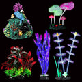 Halloscume 5 Piece Aquarium Fish Tank Decorations front view of glowing underwater landscape