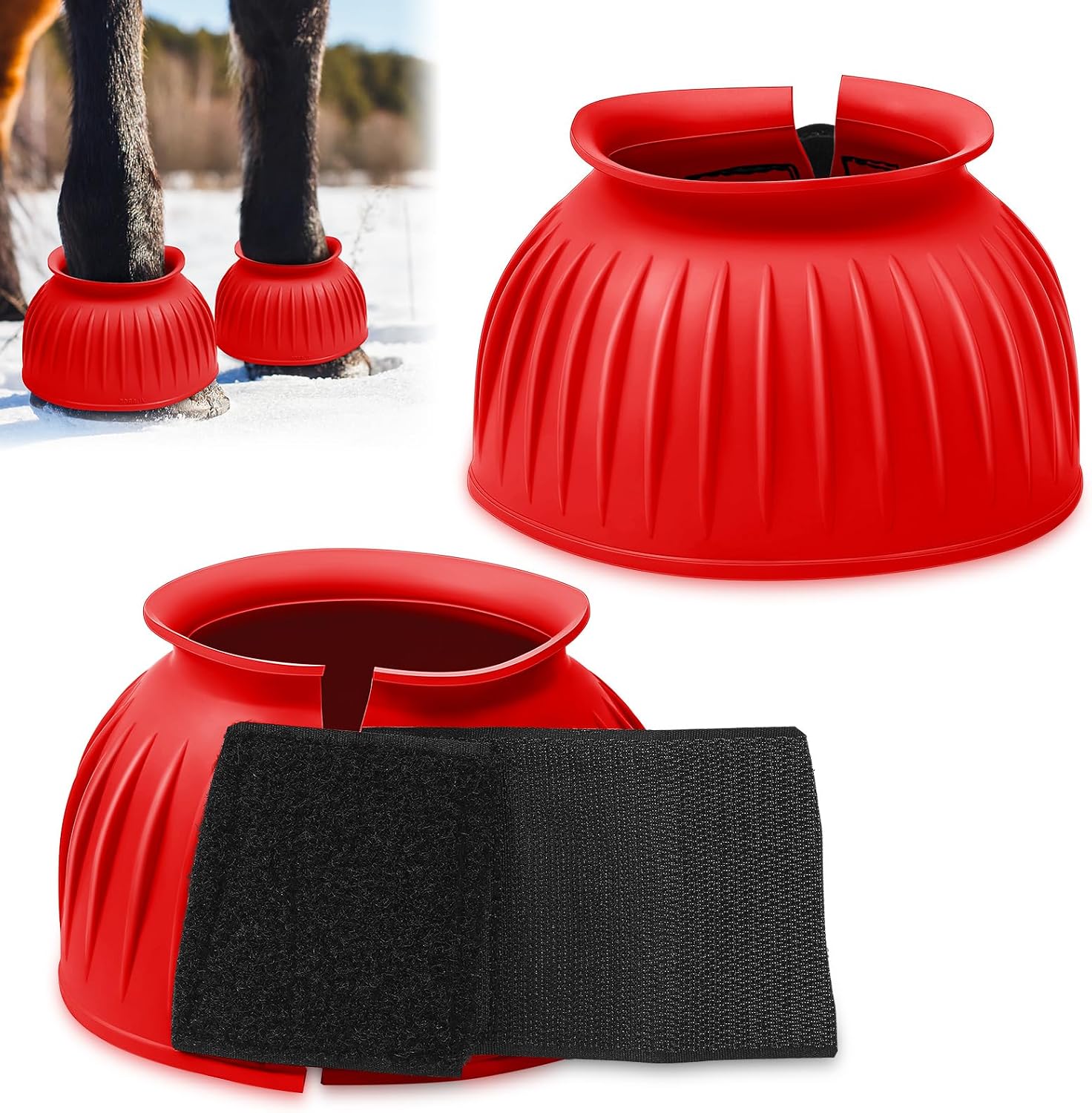 Abbylike Bell Boots for Horses 1 Pair/2 Pair Available, Protect Against Hoof Impact Trauma, Rubber Bell Boots Horse Care for Turnout, No Rub Design Wrap Hook and Loop - Image 11