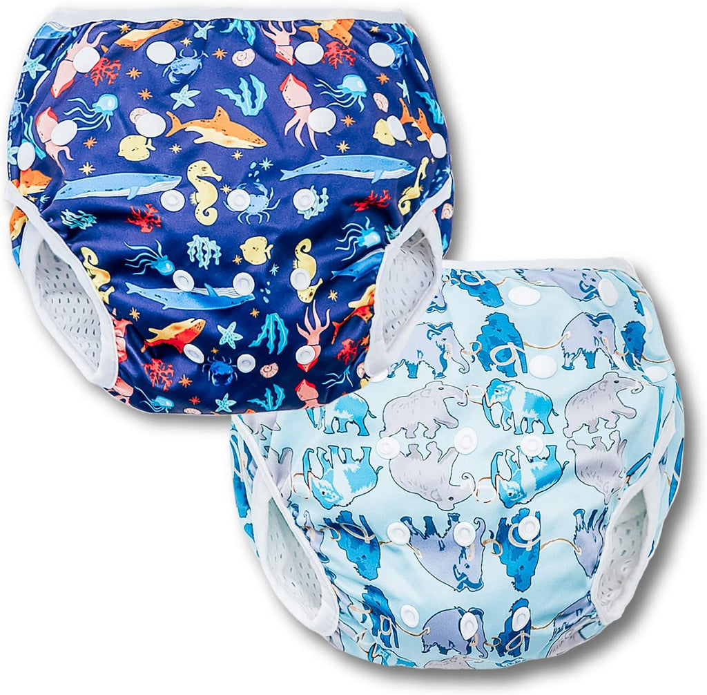 Joyo Roy reusable swim diapers front view with marine print
