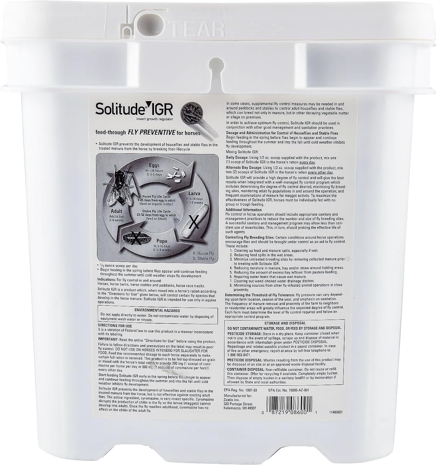 Solitude IGR insect growth regulator packaging displaying ingredients and daily dosage guidelines