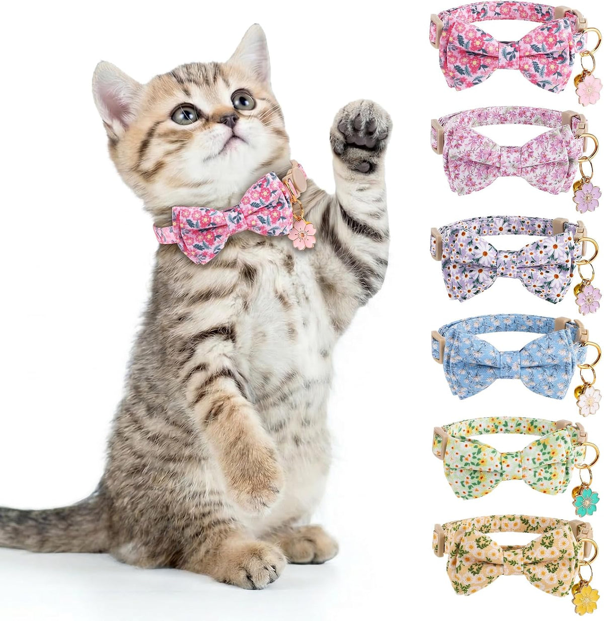 6 PCS Cat Collars with Bow Tie and Bell,Cat Collars Plaid,Breakaway Adjustable Cat Bow Tie Collars,Cute Bow Tie Suitable for Kittens Or Certain Puppies Mixed Colors - Image 13