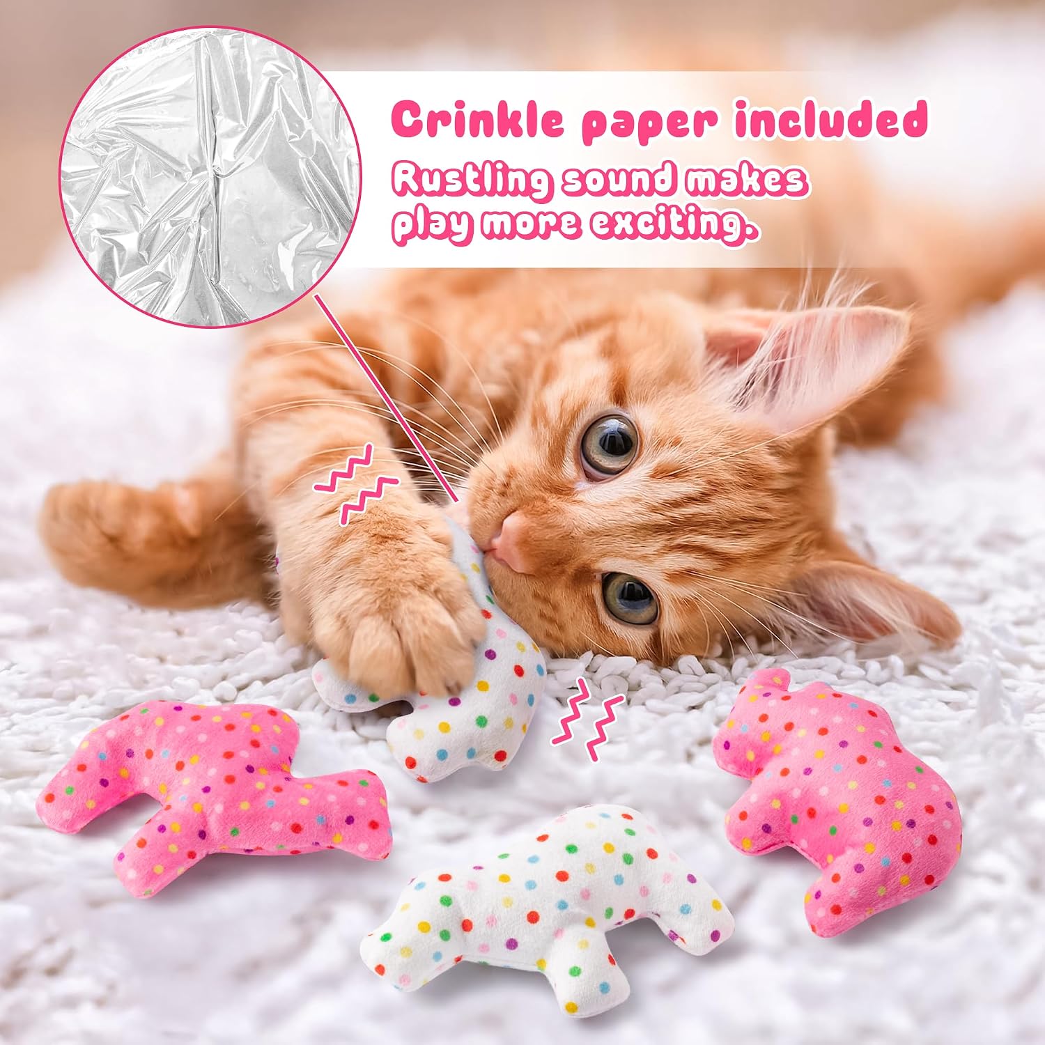 Close up of pink and white plush cookie toy with sprinkles