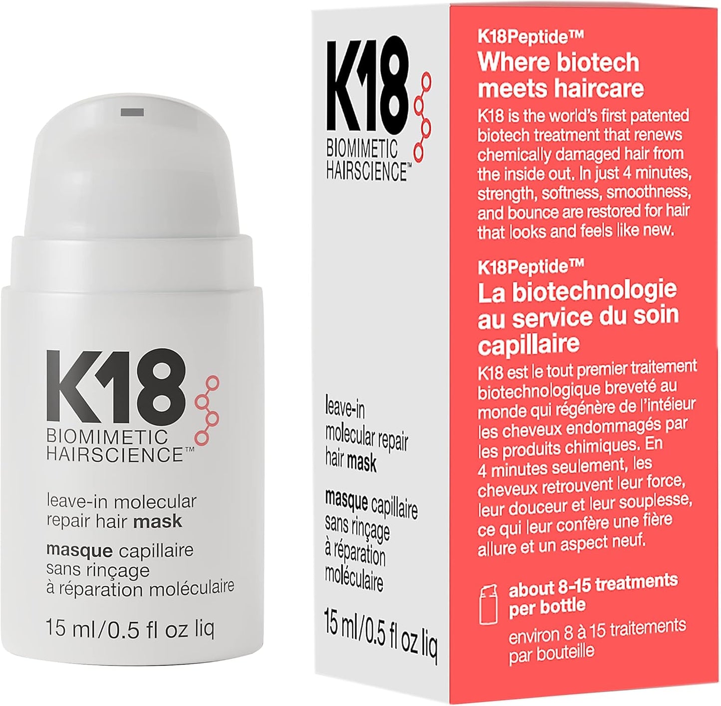 K18 Leave In Molecular Repair Hair Mask 50ml bottle for professional damaged hair repair