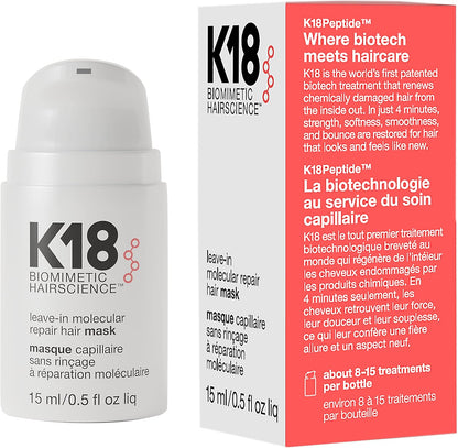 K18 Leave In Molecular Repair Hair Mask 50ml bottle for professional damaged hair repair