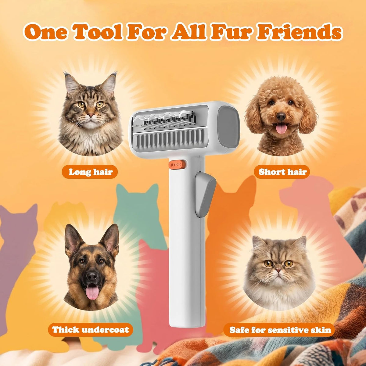 Professional pet deshedding tool side profile showing safe scratch-free teeth.