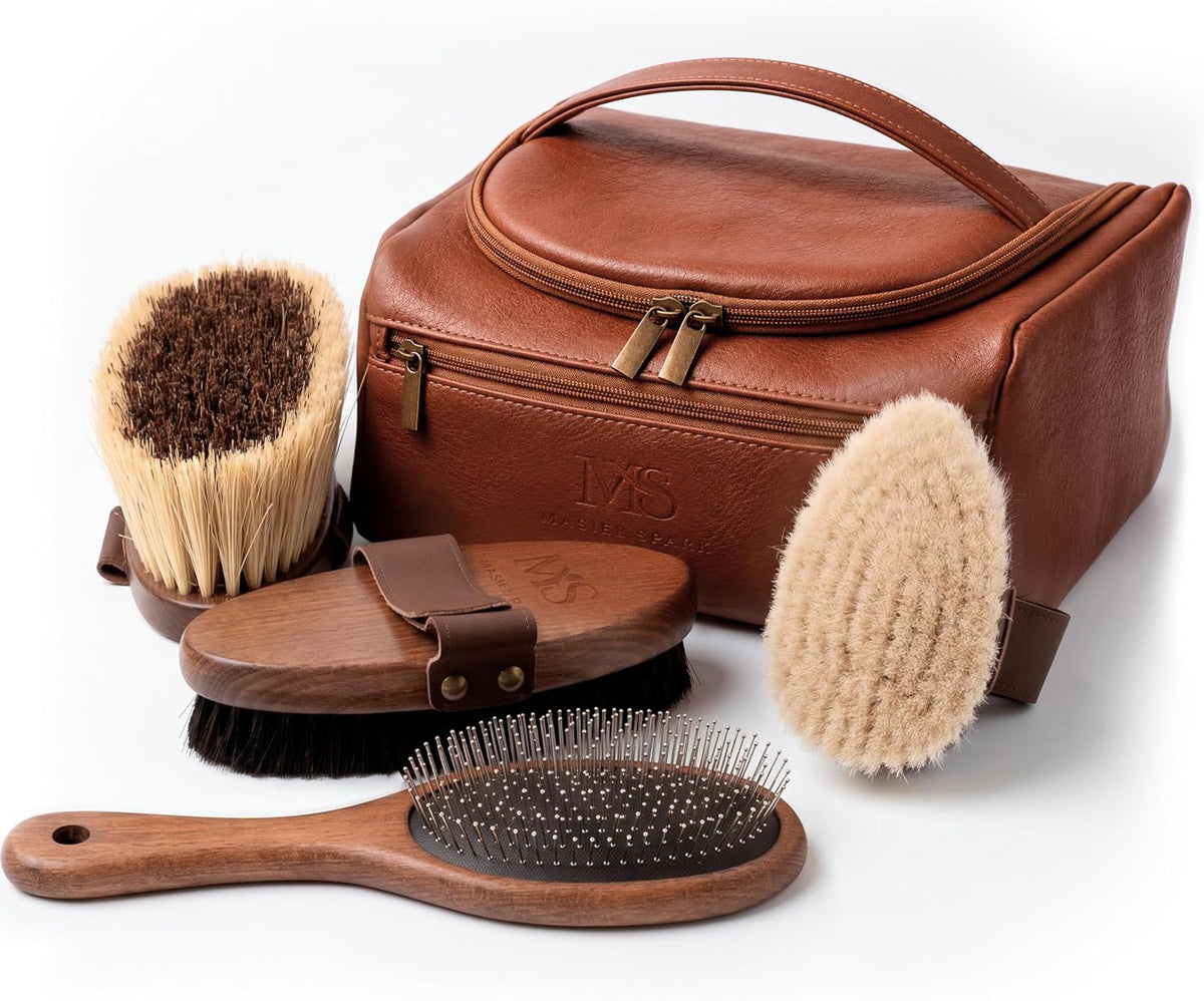 Masiel Spark premium horse brushes set front view featuring luxury equine care tools.