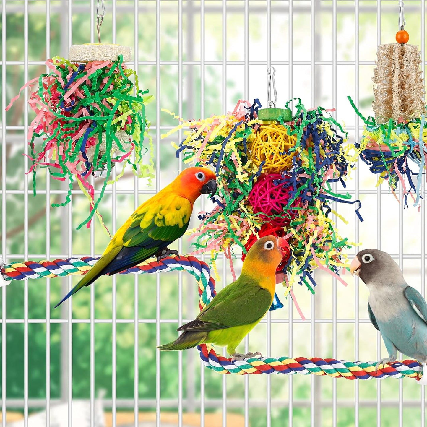 lovyoCoCo parakeet chewing hanging toy with colorful crinkly paper