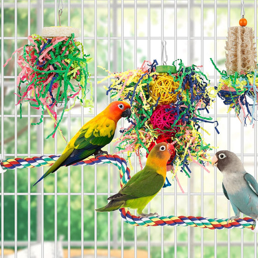 lovyoCoCo parakeet chewing hanging toy with colorful crinkly paper