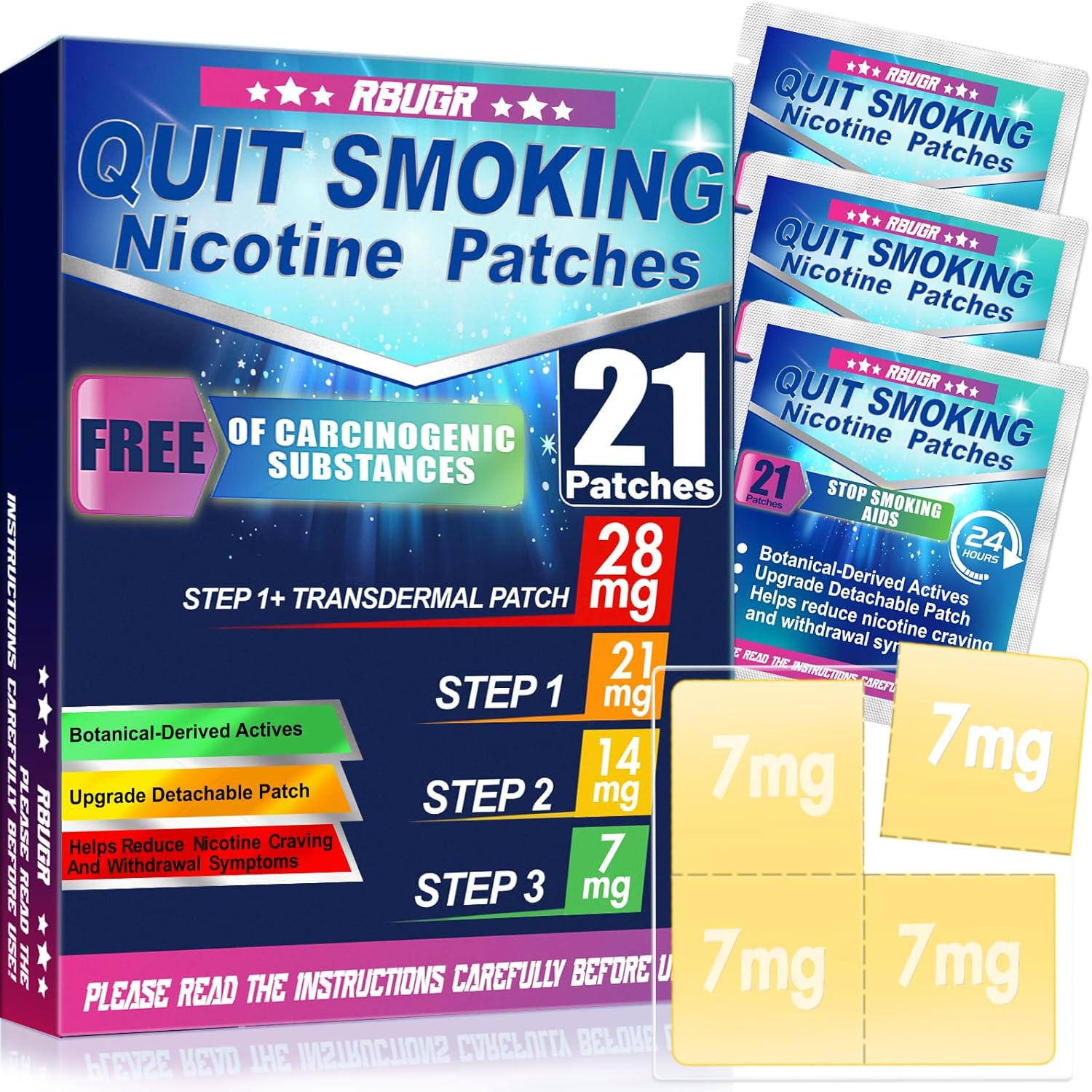 RBUGR Nicotine Patches Step 1 Plus front packaging for smoking cessation.