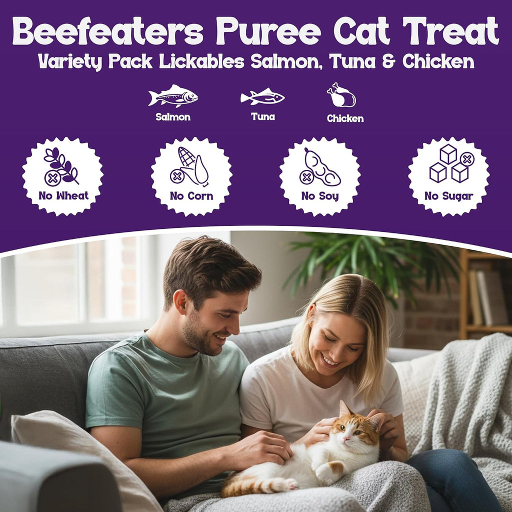 Close up of Beefeaters lickable cat treat tube packaging