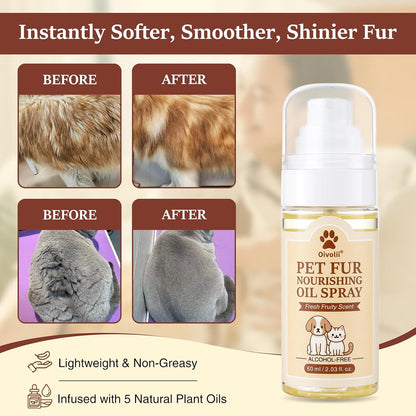 Oivolii leave-in pet detangler spray showing natural coconut and jojoba oil ingredients.