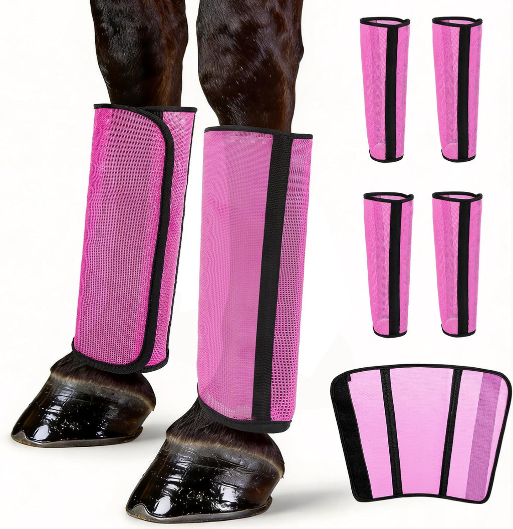 Outdoggy horse fly boots set of 4 front view premium pink mesh leg protectors