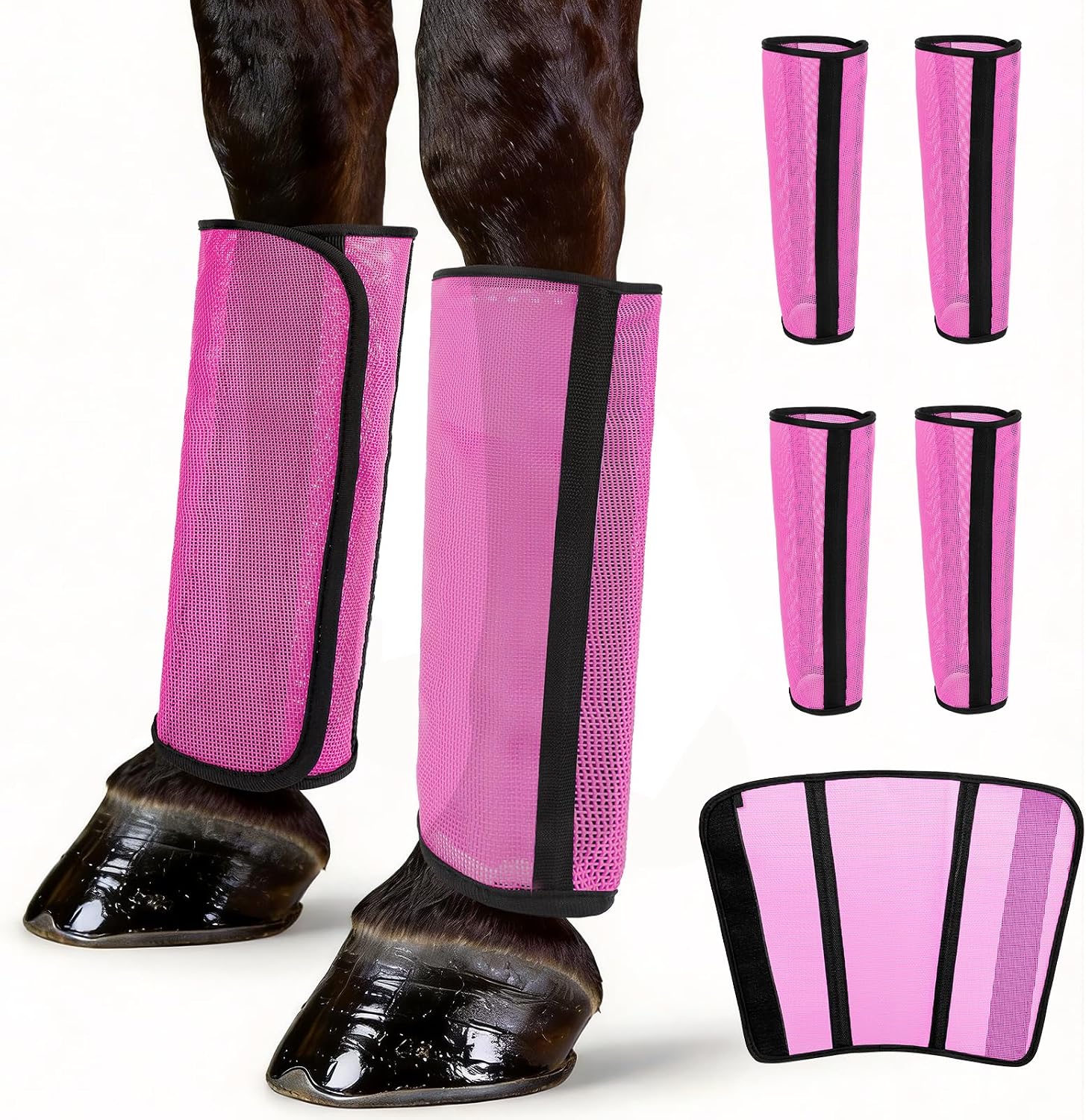 Outdoggy horse fly boots set of 4 front view premium pink mesh leg protectors