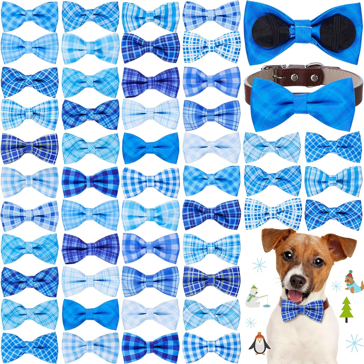 Hillban 50 Pcs Dog Collar Bow Ties, Adjustable Pet Bow Accessories with Elastic Bands, Grooming, Photo Props & Costume Decorations for Small to Medium Dogs - Image 13