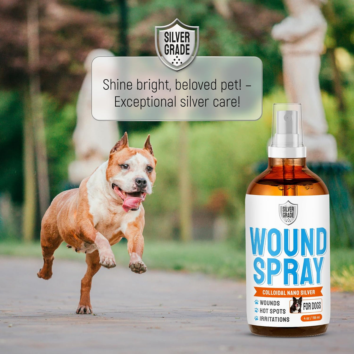 Silver Grade safe lick friendly dog wound spray packaging details