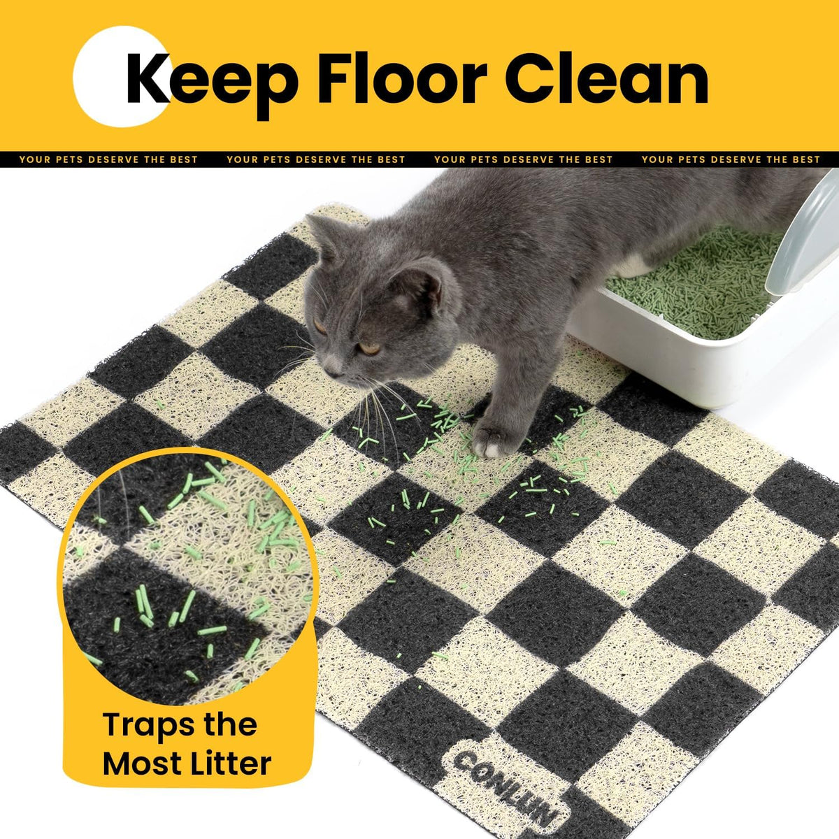 Conlun premium durable PVC cat litter box mat close up mesh texture