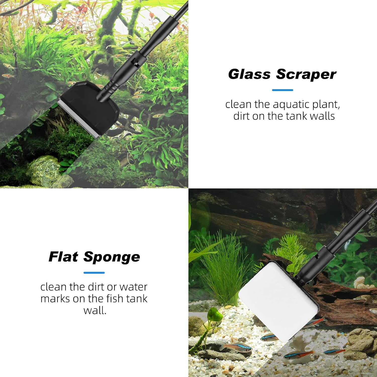Hygger aquarium cleaning tools kit with handle showcasing interchangeable heads