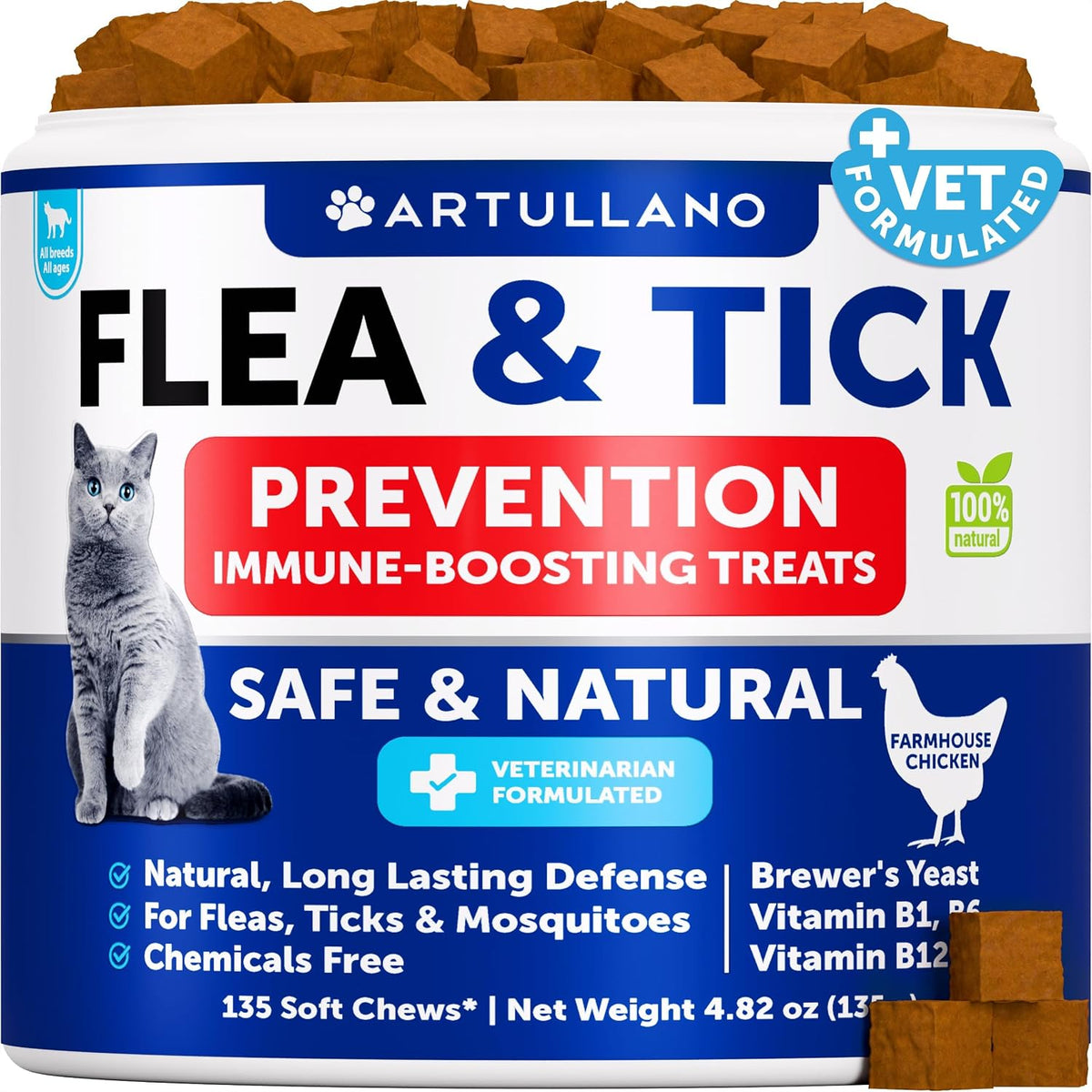 Artullano natural cat flea and tick prevention soft chews front view