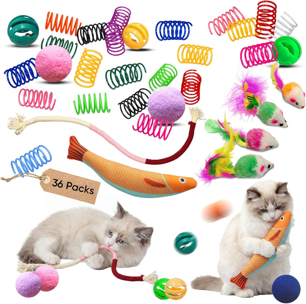 Cat Toys for Indoor Cats, 34 Packs Interactive Cat Toy Set with Colorful Springs Toys, Mouse Toy, Catnip Ropes, Balls, Bells, and Sisal Ball for Kitten Toys - Image 9